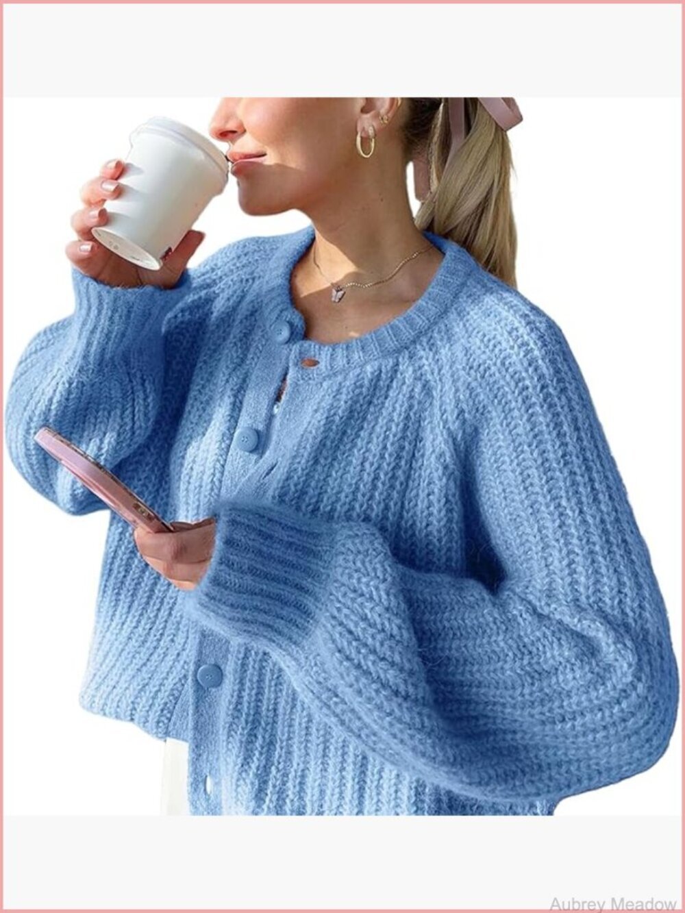 Chunky Knit Cardigan Long Sleeve Button Down Crewneck Fall Sweater Coat